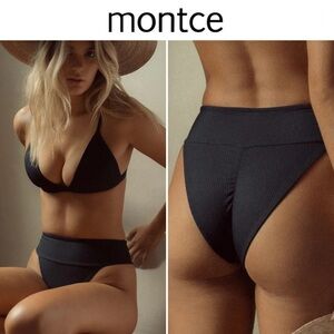 MONTCE Tamarindo Rib High Cut Bikini Black  Bottom Sz M  $112